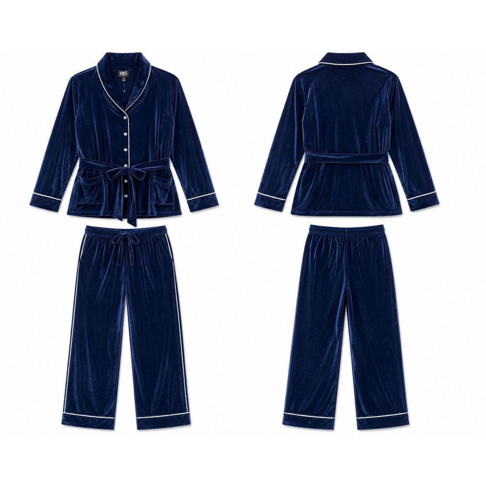 Navy Velour Pajama Set Plus Size 3X Soft Glam Lounge Sleepwear Luxury NWT - Picture 4 of 4